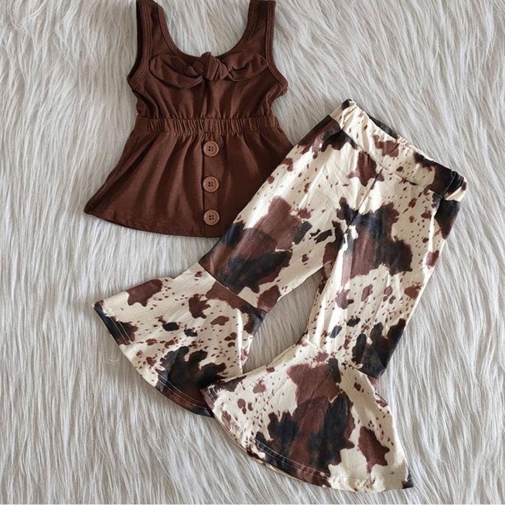 Toddler girl Cowprint bell bottoms with top!